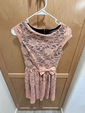 finn&clover Blush Pink Lace Mini Dress with Bow Detail